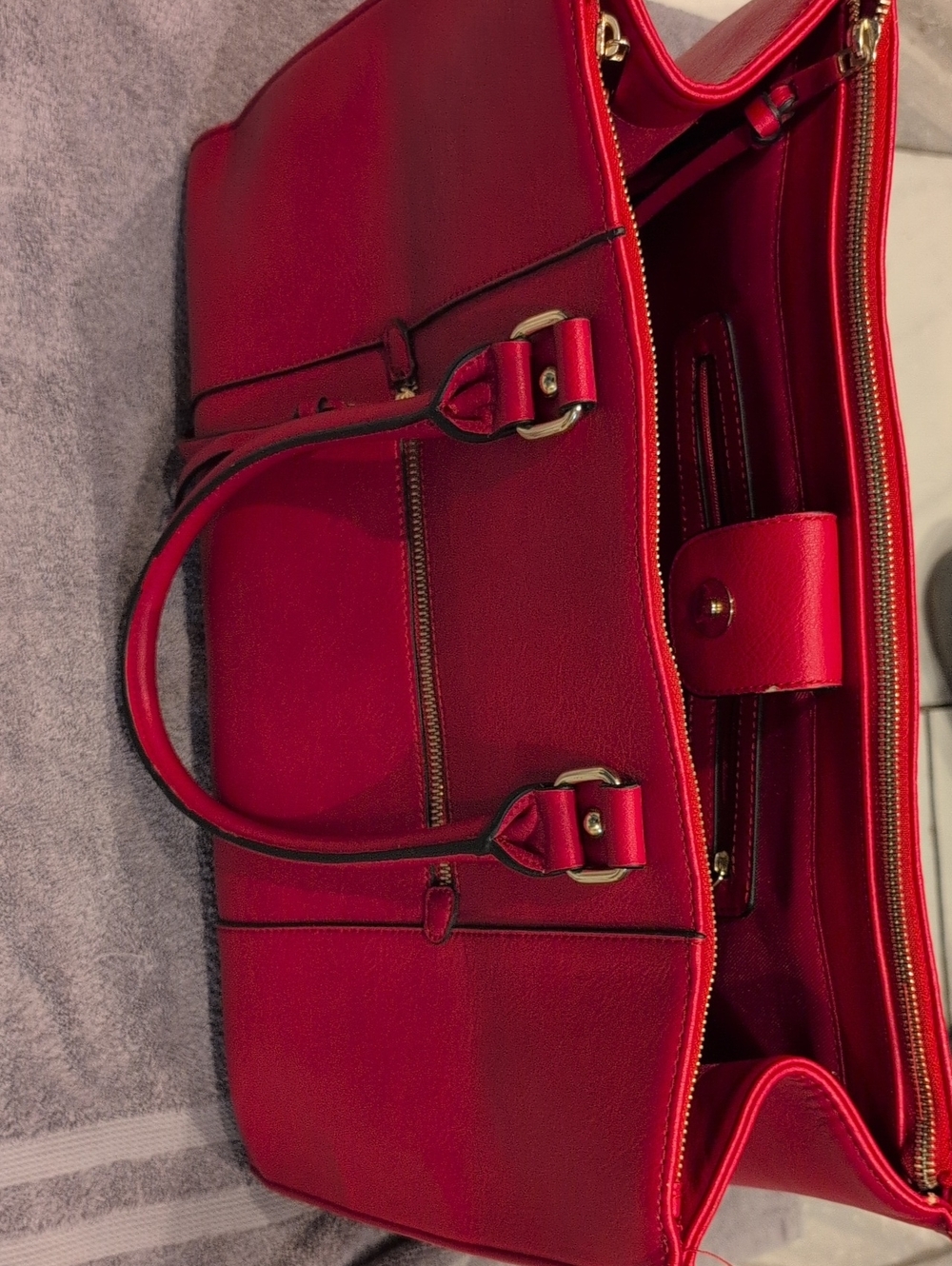 Merona Red Structured Tote with Gold-Tone Hardware